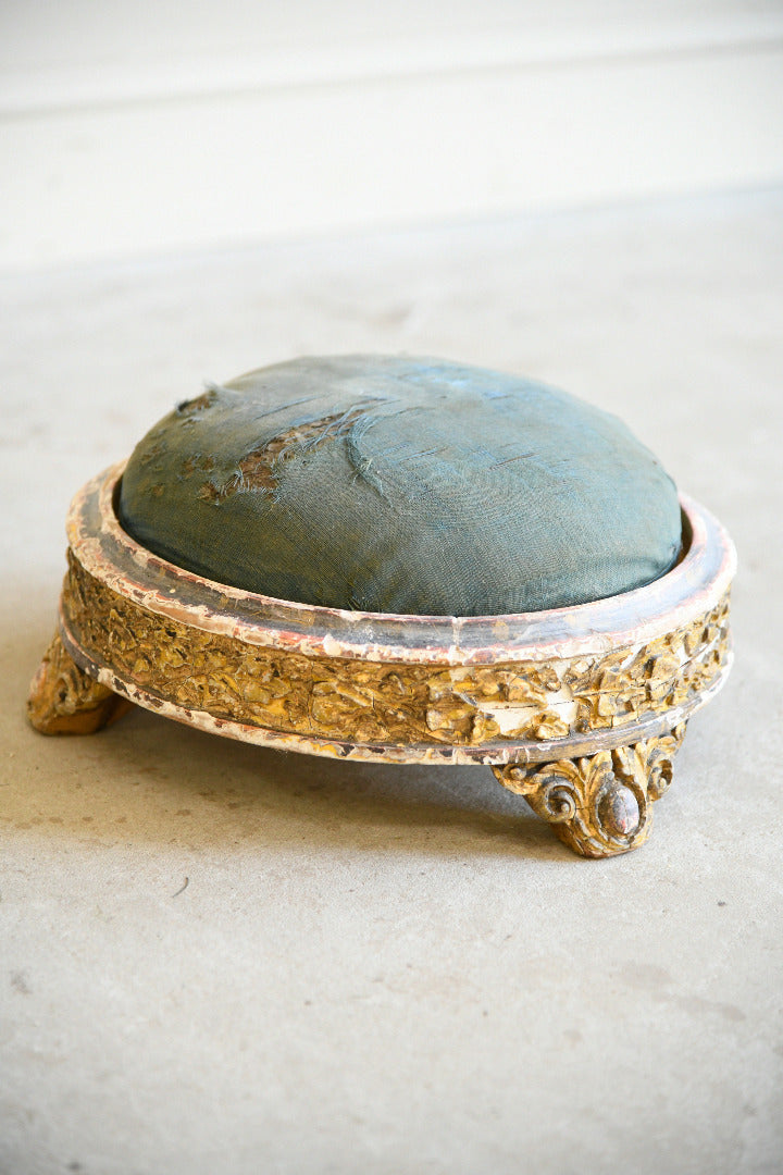 Antique Giltwood & Gesso Circular Footstool
