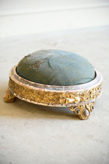 Antique Giltwood & Gesso Circular Footstool