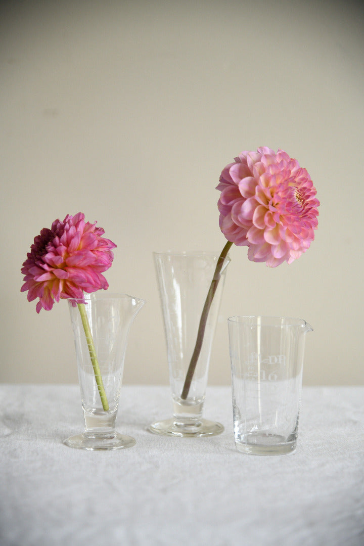 Vintage Etched Glass Medicine Measures