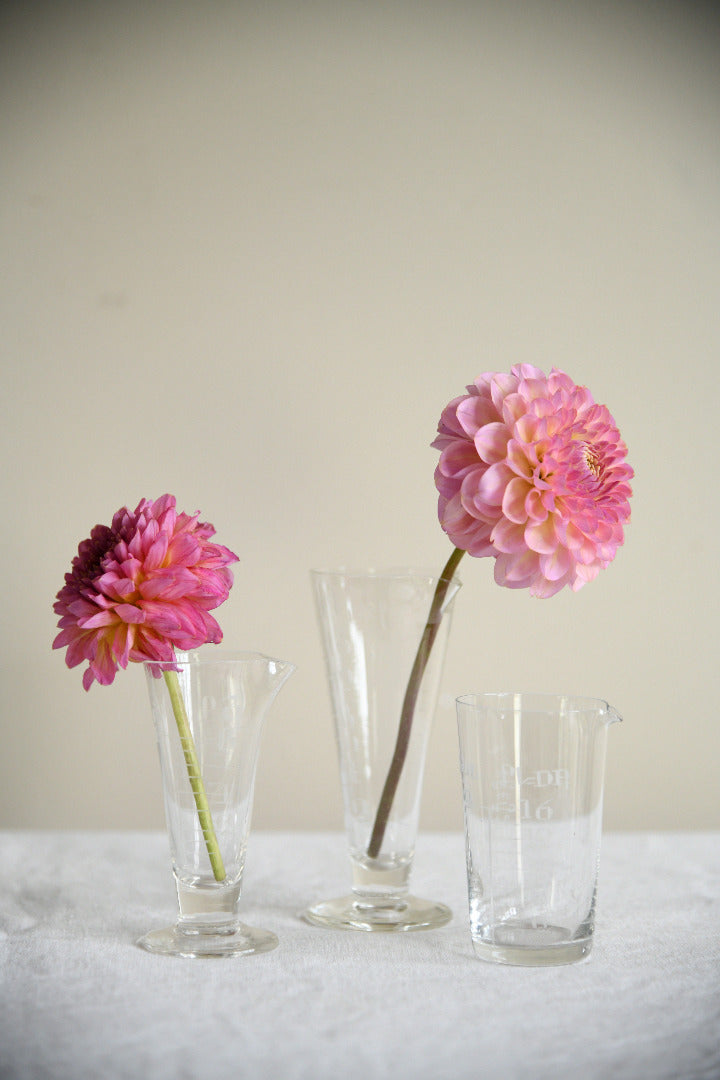 Vintage Etched Glass Medicine Measures