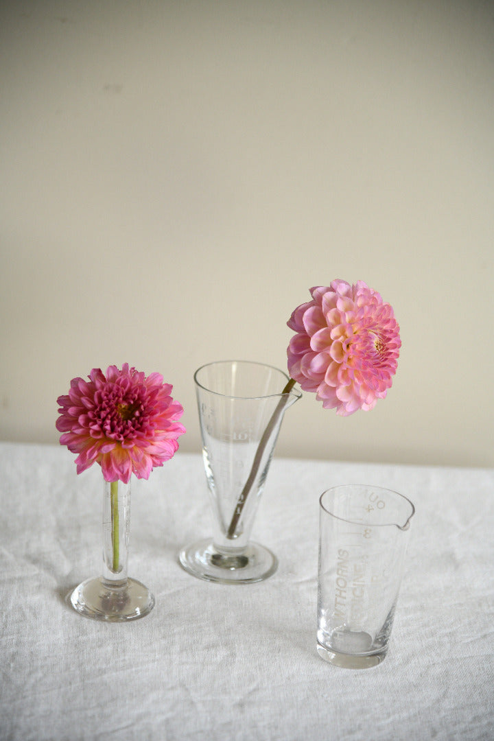 Vintage Apothecary Glass Measures with Etched Graduations
