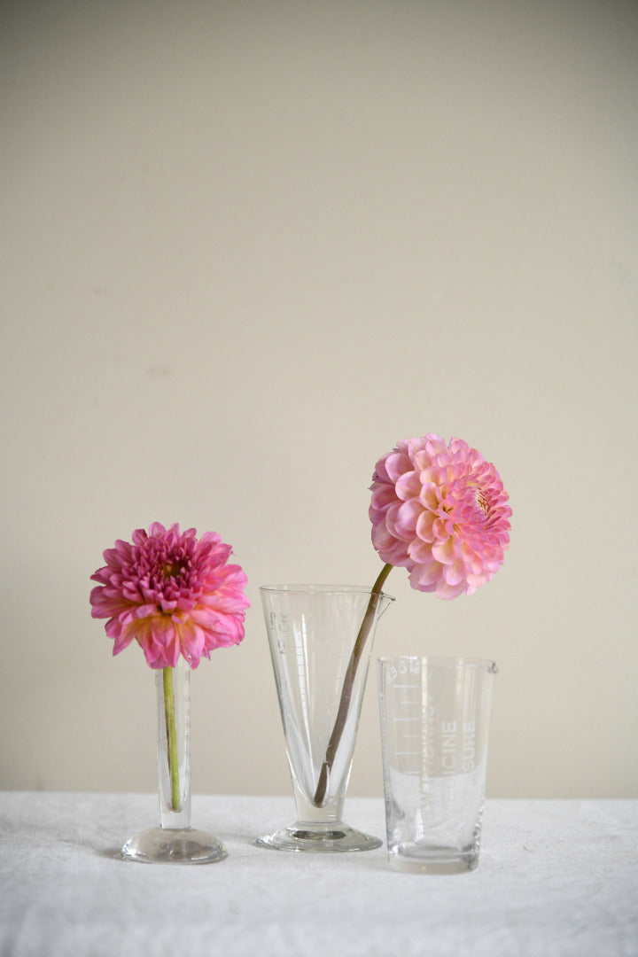 Vintage Apothecary Glass Measures with Etched Graduations