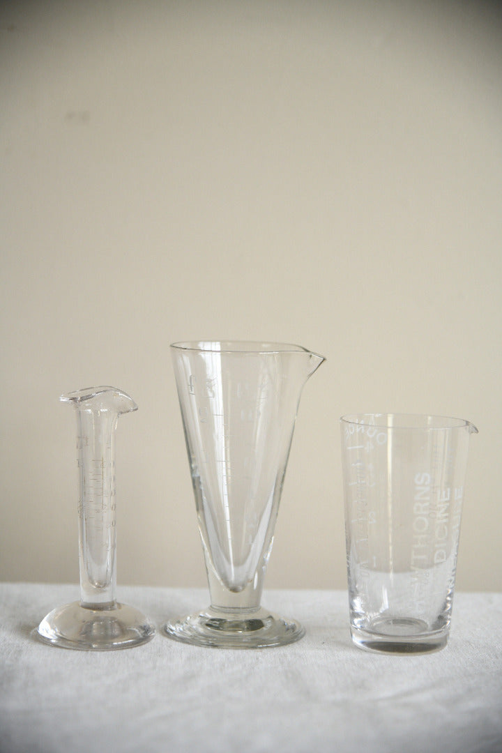 Vintage Apothecary Glass Measures with Etched Graduations
