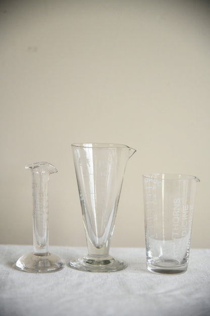 Vintage Apothecary Glass Measures with Etched Graduations