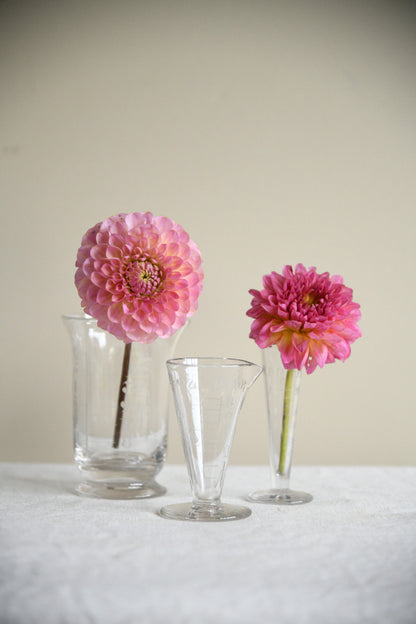 Vintage Etched Glass Apothecary Measures