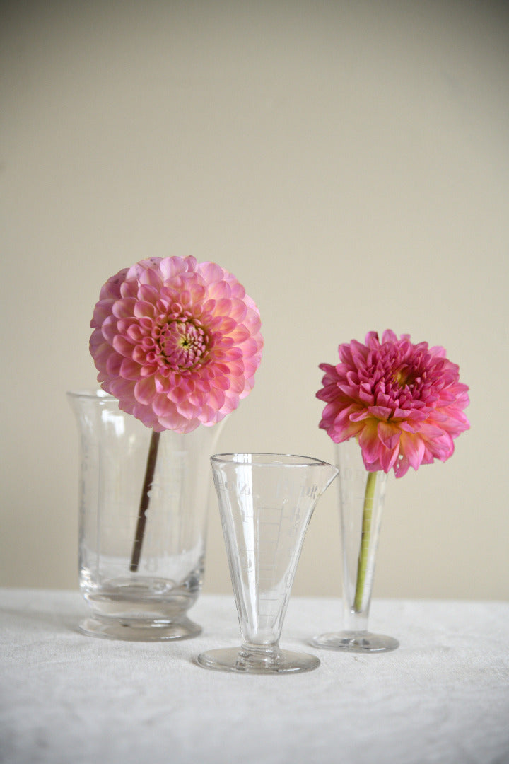 Vintage Etched Glass Apothecary Measures