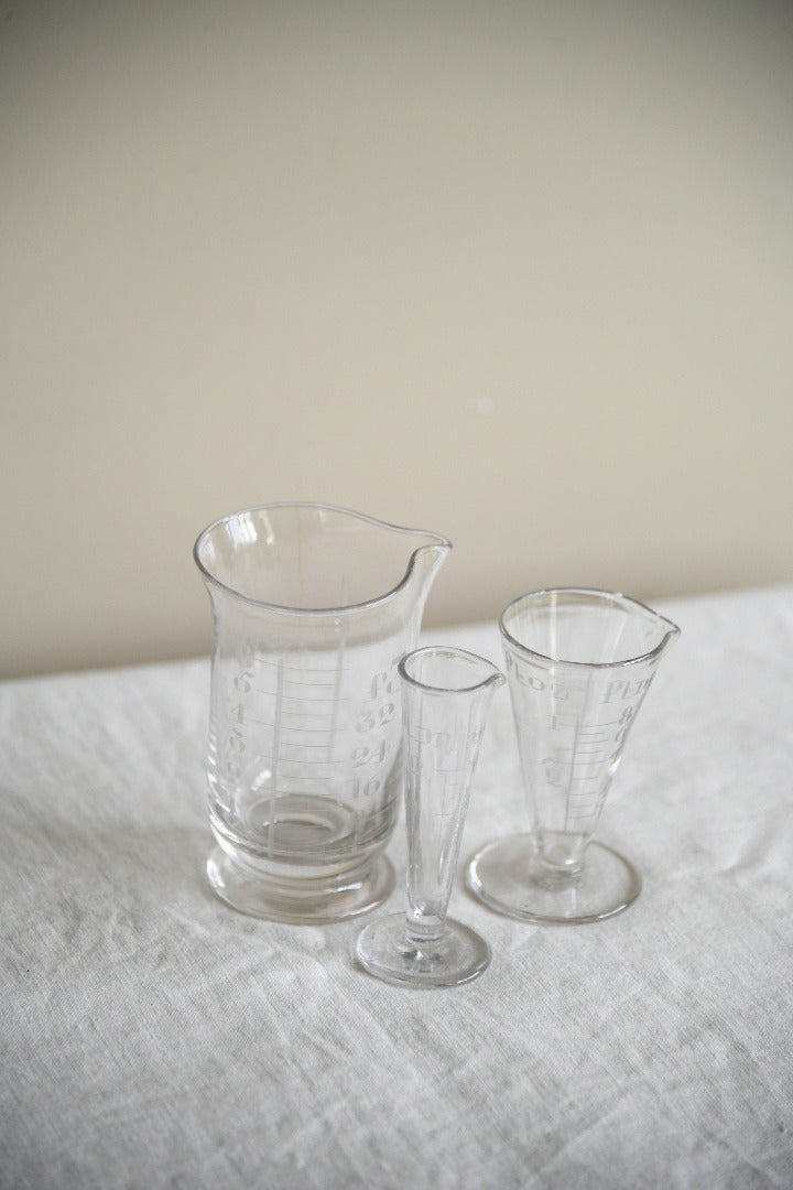 Vintage Etched Glass Apothecary Measures