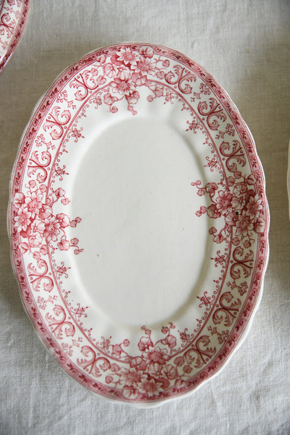 Antique Keeling & Co Oxford Red Transferware Sauce Tureen Ladle & Oval Plate