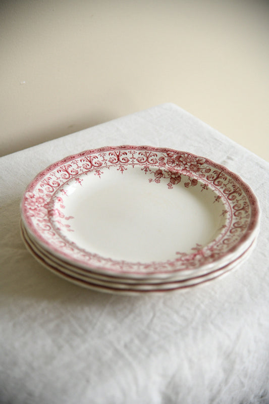4 Antique Keeling & Co Oxford Red Transferware Dinner Plates