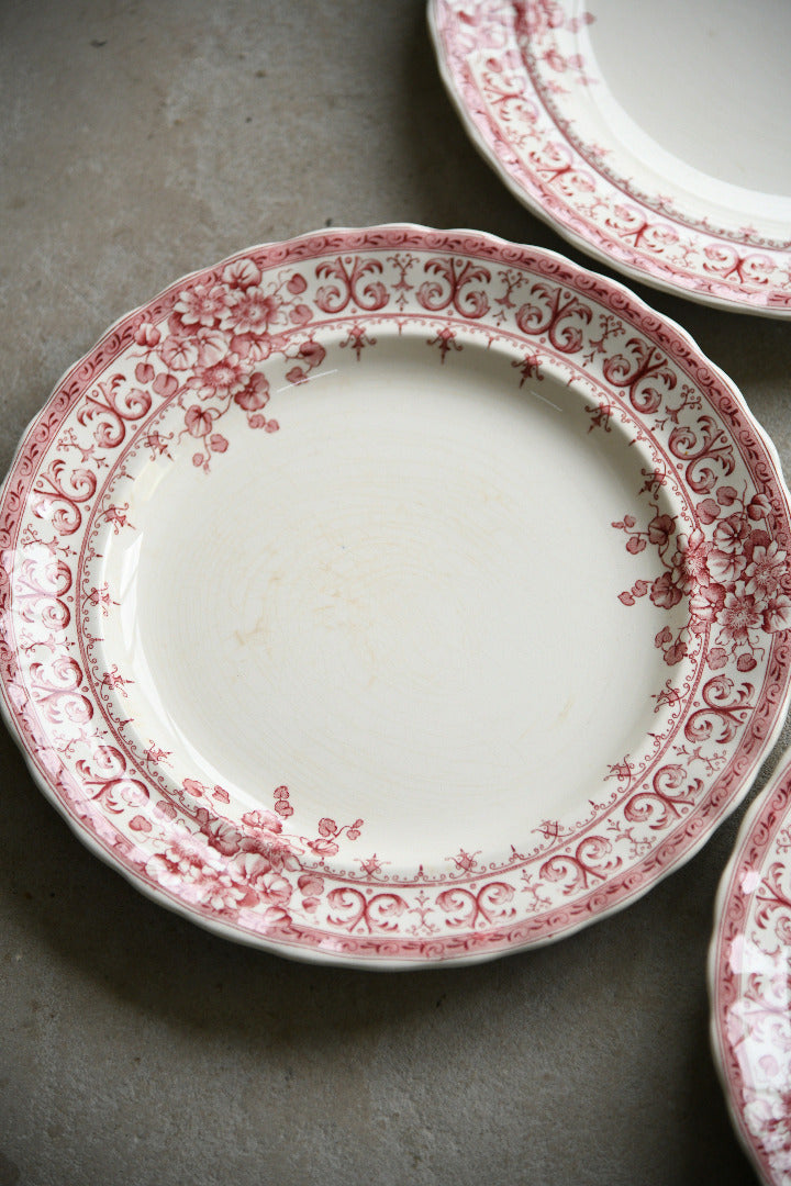4 Antique Keeling & Co Oxford Red Transferware Dinner Plates