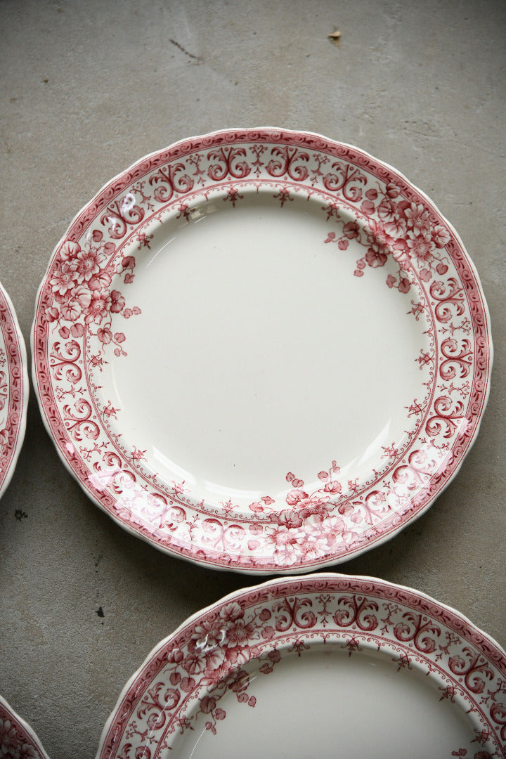 4 Antique Keeling & Co Oxford Red Transferware Dinner Plates