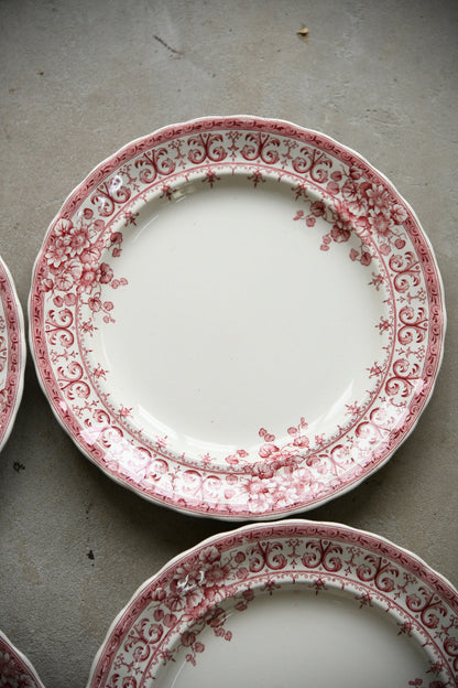4 Antique Keeling & Co Oxford Red Transferware Dinner Plates