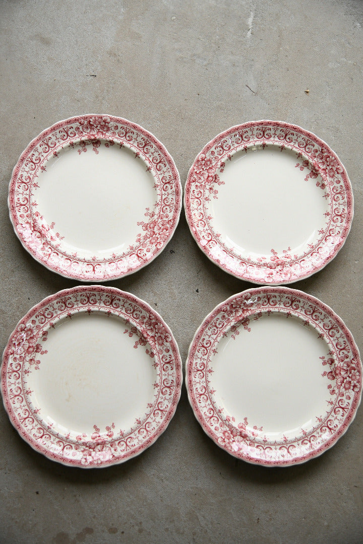 4 Antique Keeling & Co Oxford Red Transferware Dinner Plates