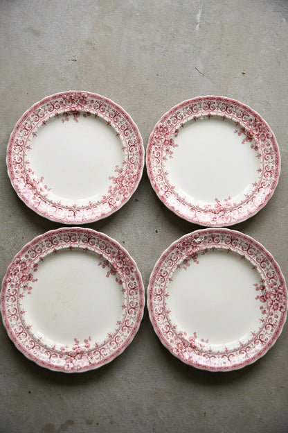 4 Antique Keeling & Co Oxford Red Transferware Dinner Plates