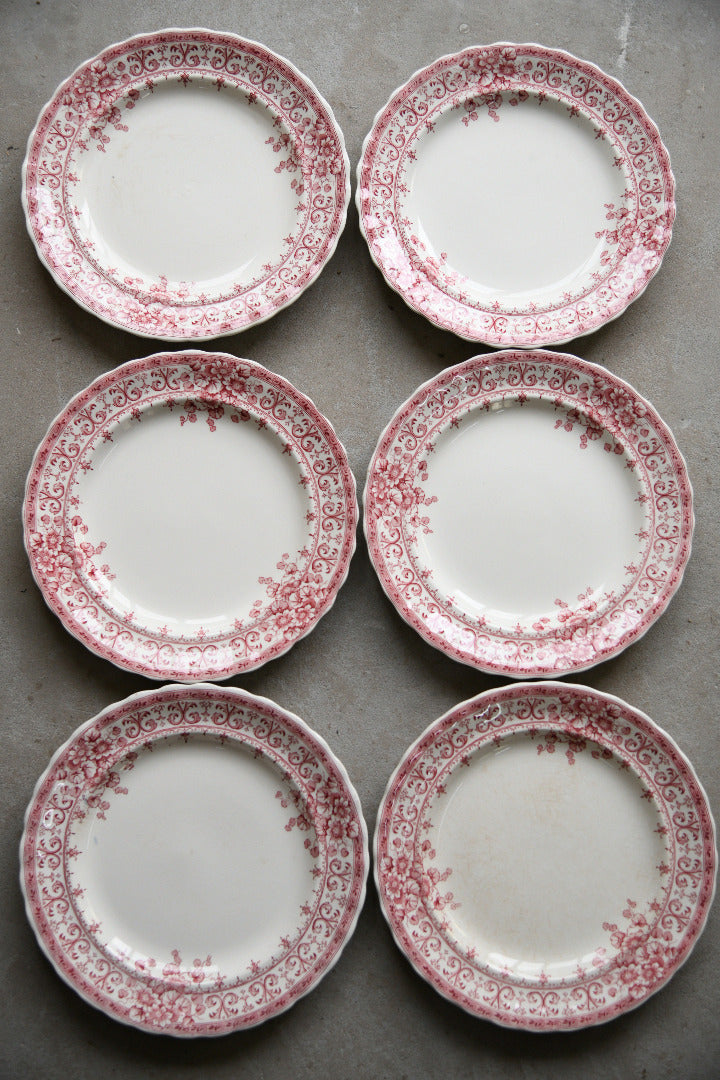 6 Antique Keeling & Co Oxford Red Transferware Small Dinner Plates