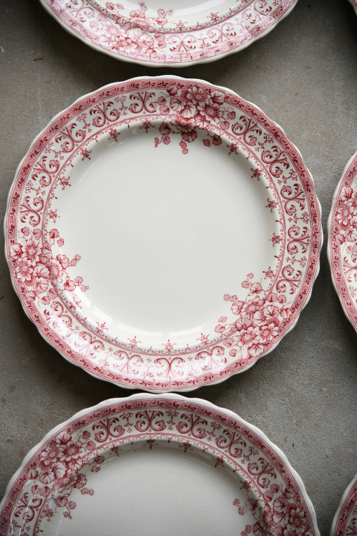 6 Antique Keeling & Co Oxford Red Transferware Small Dinner Plates