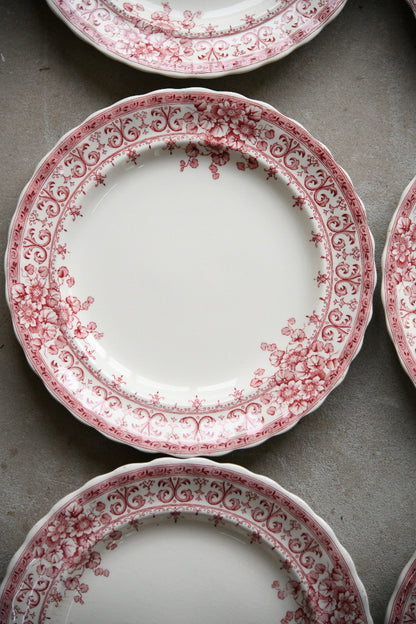 6 Antique Keeling & Co Oxford Red Transferware Small Dinner Plates