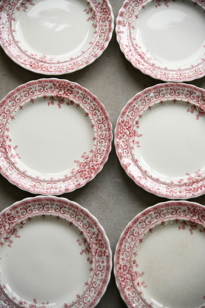 6 Antique Keeling & Co Oxford Red Transferware Small Dinner Plates