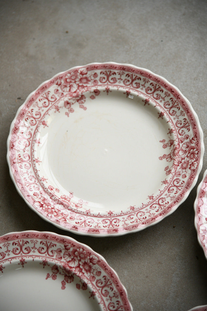 6 Antique Keeling & Co Oxford Red Transferware Small Dinner Plates