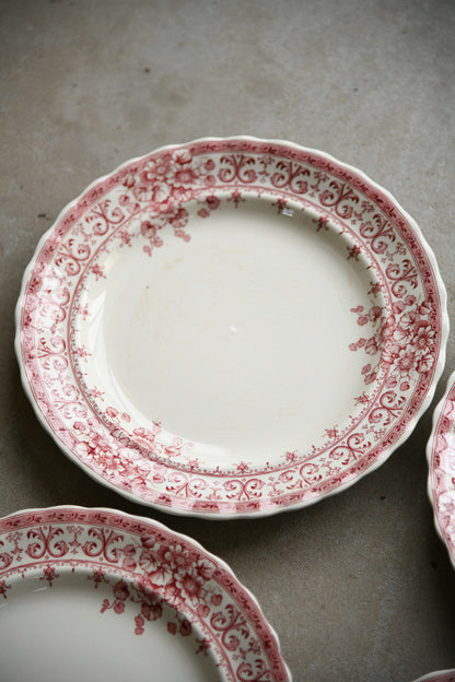 6 Antique Keeling & Co Oxford Red Transferware Small Dinner Plates