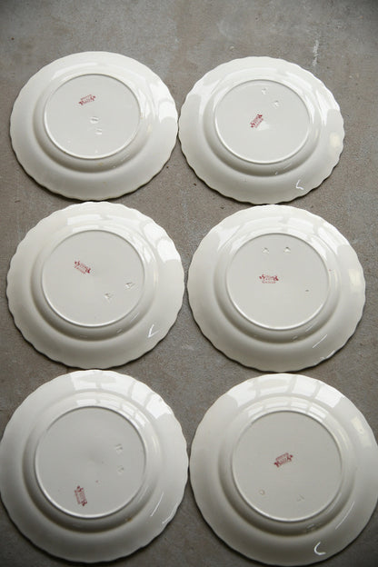 6 Antique Keeling & Co Oxford Red Transferware Small Dinner Plates