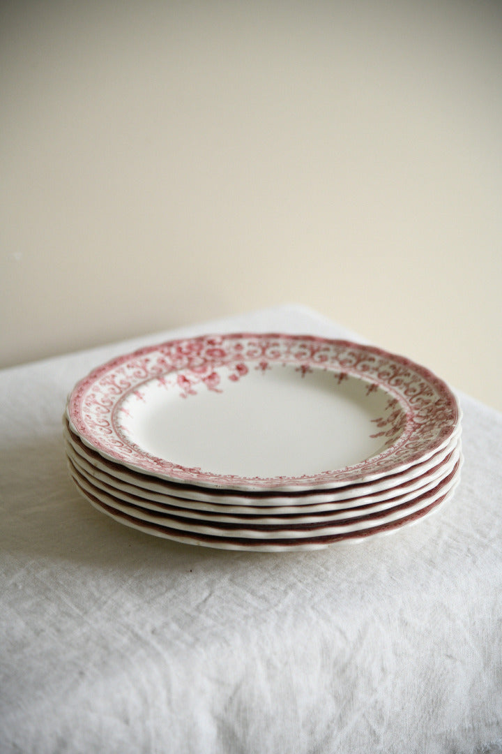 6 Antique Keeling & Co Oxford Red Transferware Small Dinner Plates