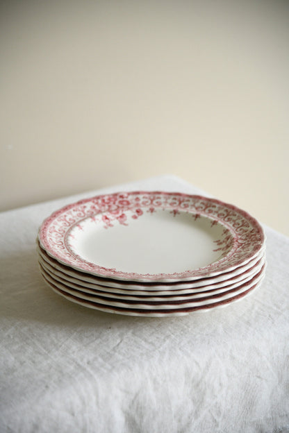 6 Antique Keeling & Co Oxford Red Transferware Small Dinner Plates