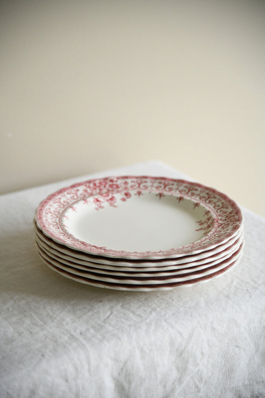 6 Antique Keeling & Co Oxford Red Transferware Small Dinner Plates