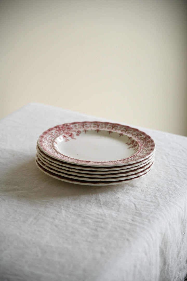 6 Antique Keeling & Co Oxford Red Transferware Side Plates