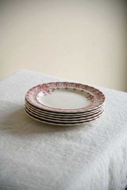 6 Antique Keeling & Co Oxford Red Transferware Side Plates