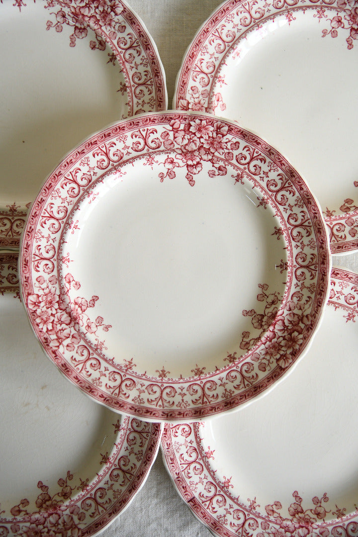 6 Antique Keeling & Co Oxford Red Transferware Side Plates