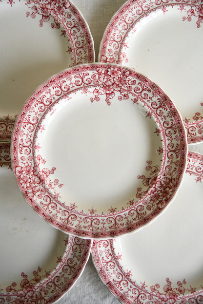 6 Antique Keeling & Co Oxford Red Transferware Side Plates