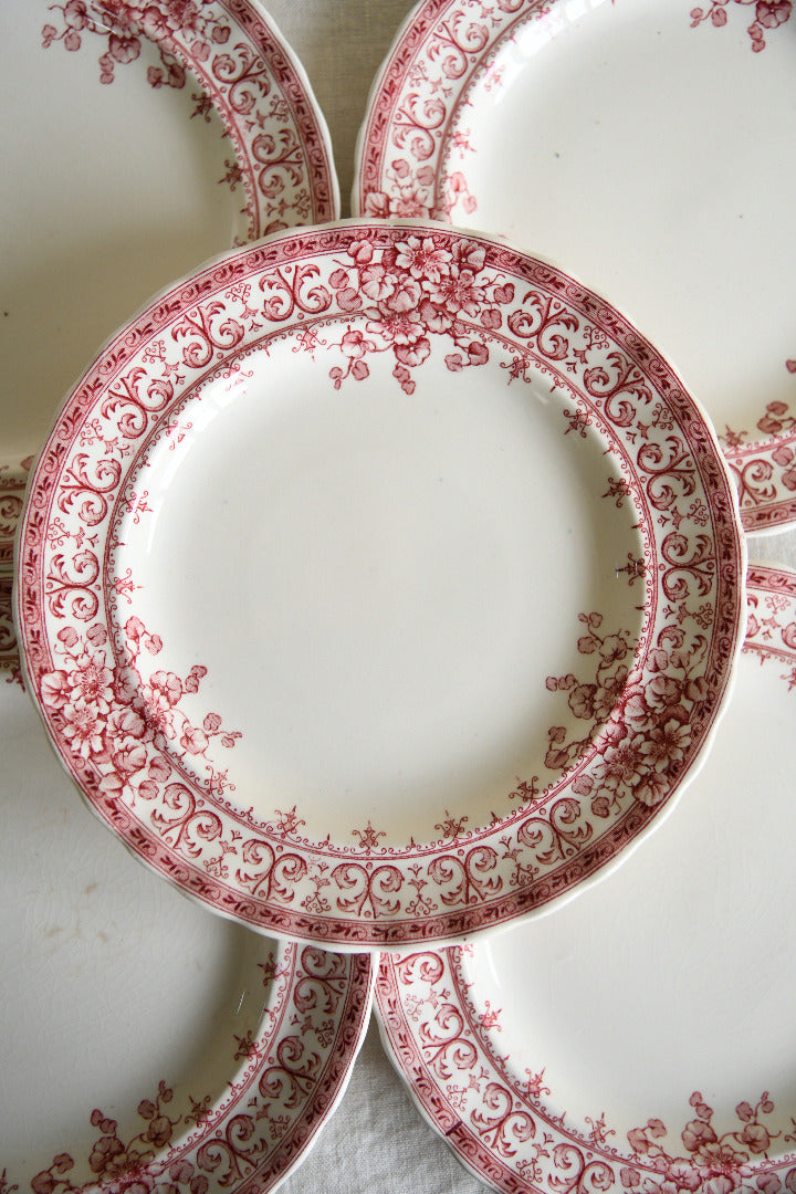 6 Antique Keeling & Co Oxford Red Transferware Side Plates