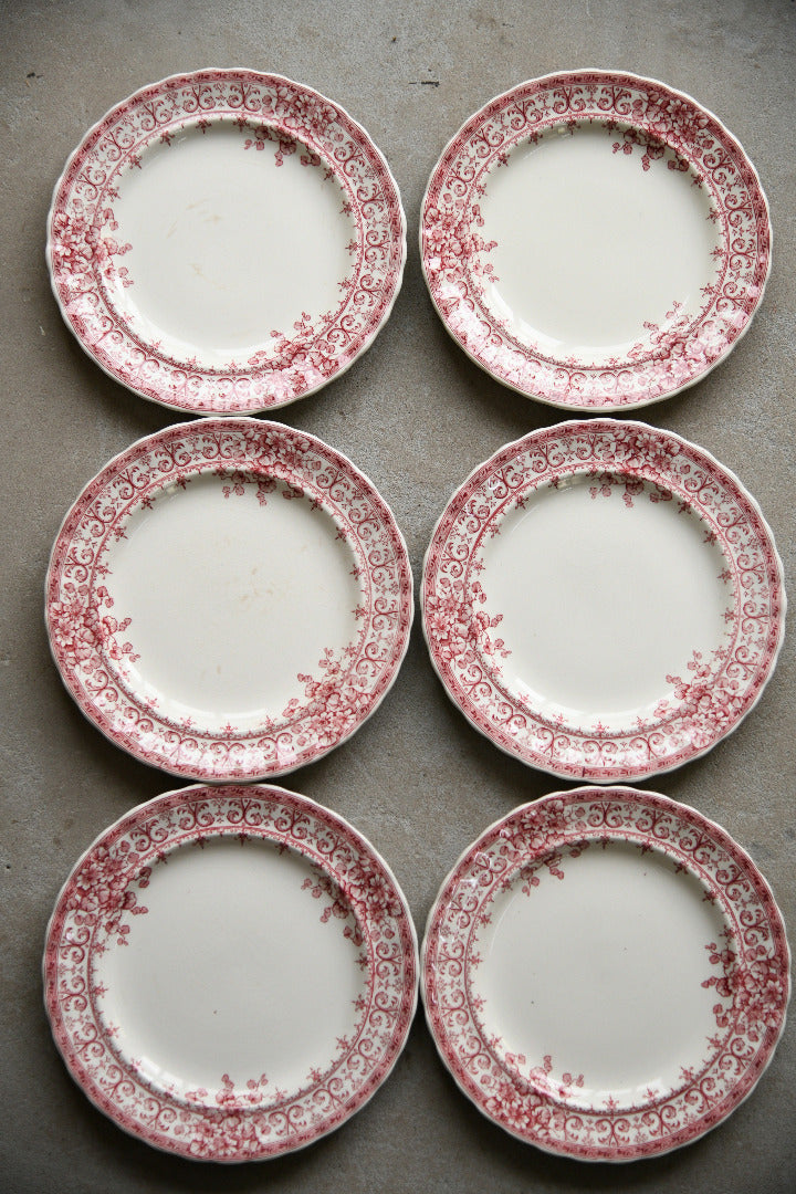 6 Antique Keeling & Co Oxford Red Transferware Side Plates
