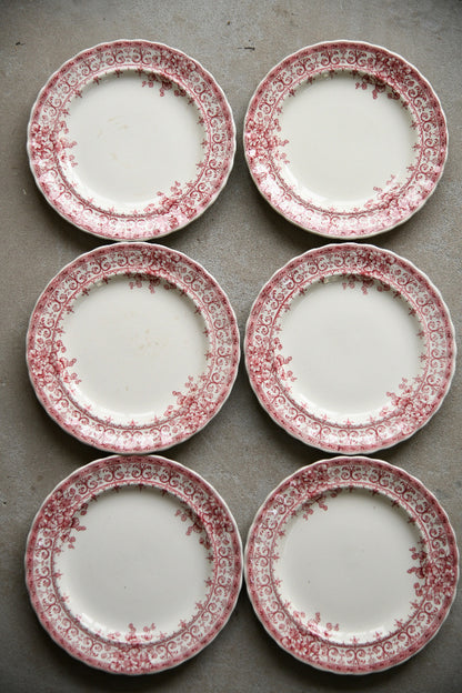 6 Antique Keeling & Co Oxford Red Transferware Side Plates