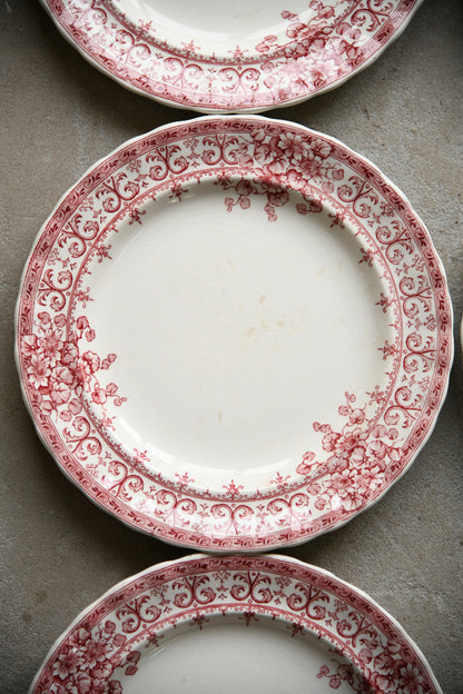6 Antique Keeling & Co Oxford Red Transferware Side Plates