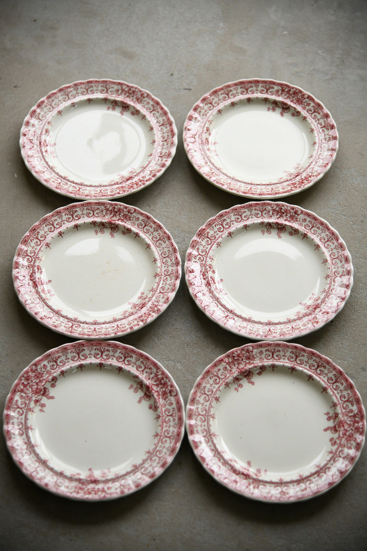6 Antique Keeling & Co Oxford Red Transferware Side Plates