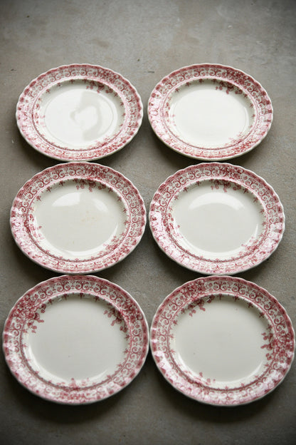 6 Antique Keeling & Co Oxford Red Transferware Side Plates