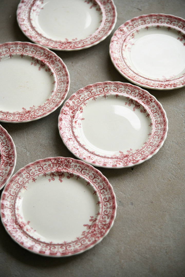 6 Antique Keeling & Co Oxford Red Transferware Side Plates