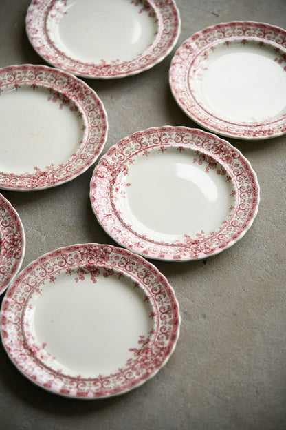 6 Antique Keeling & Co Oxford Red Transferware Side Plates