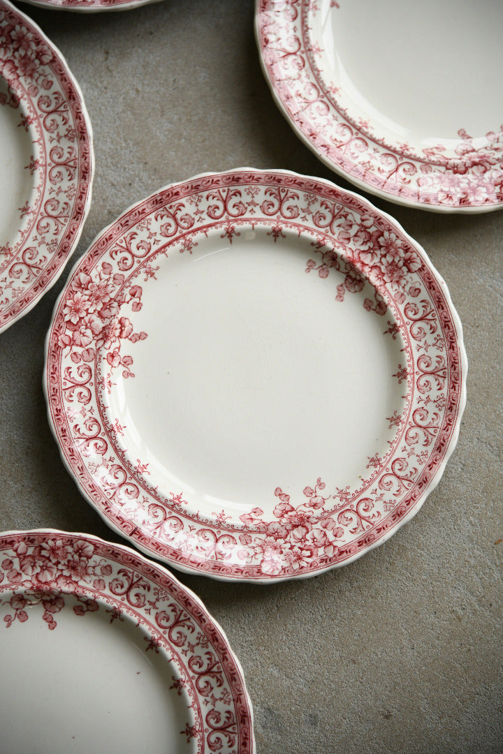 6 Antique Keeling & Co Oxford Red Transferware Side Plates