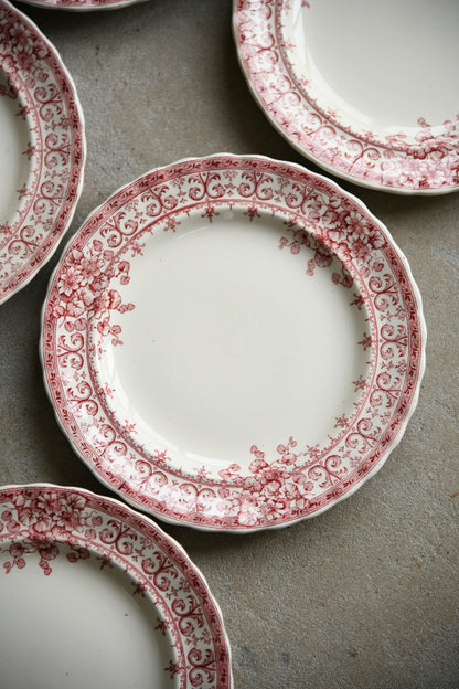 6 Antique Keeling & Co Oxford Red Transferware Side Plates