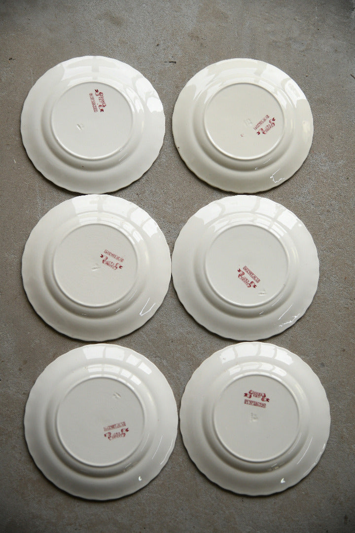 6 Antique Keeling & Co Oxford Red Transferware Side Plates