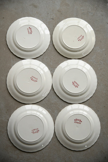 6 Antique Keeling & Co Oxford Red Transferware Side Plates
