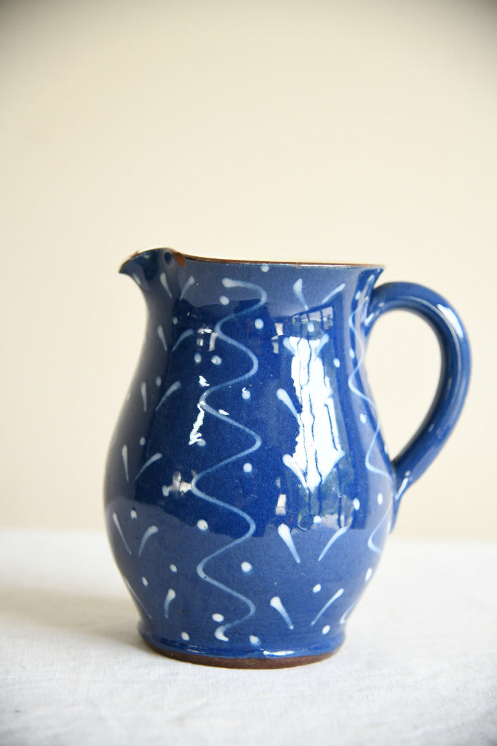 Vintage Blue Glazed Studio Pottery Jug