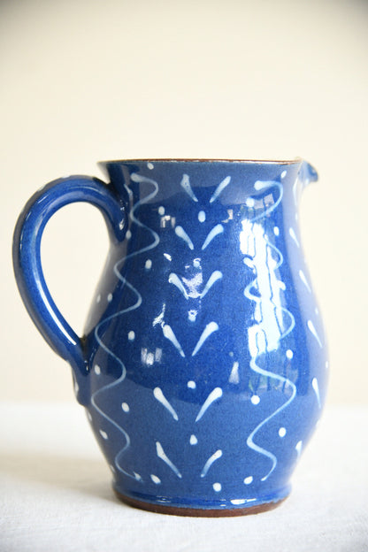 Vintage Blue Glazed Studio Pottery Jug