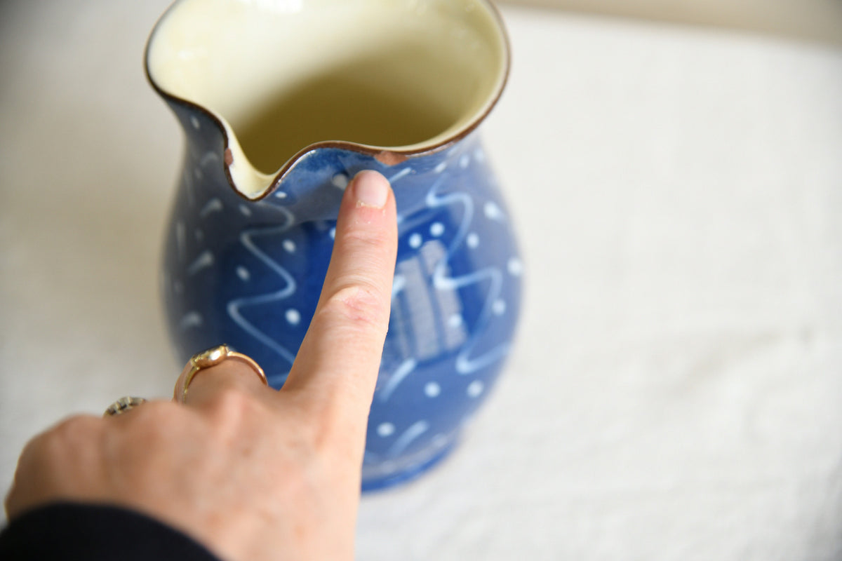 Vintage Blue Glazed Studio Pottery Jug