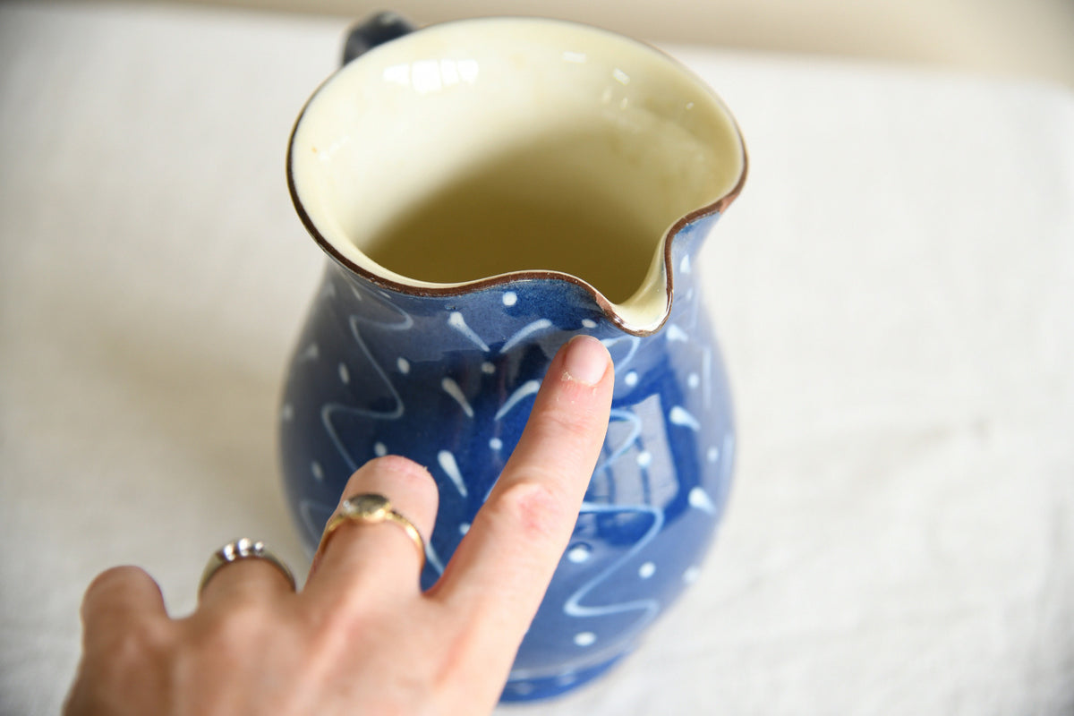 Vintage Blue Glazed Studio Pottery Jug