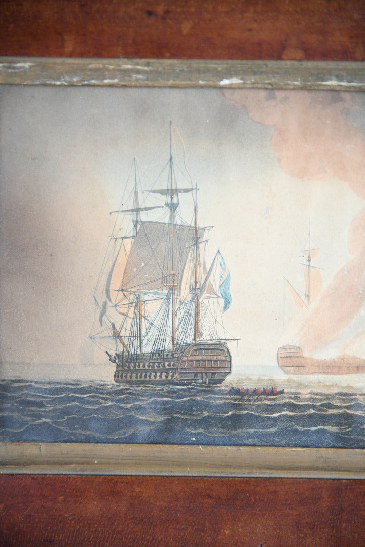 19th Century Maritime Engraving in Mahogany Frame