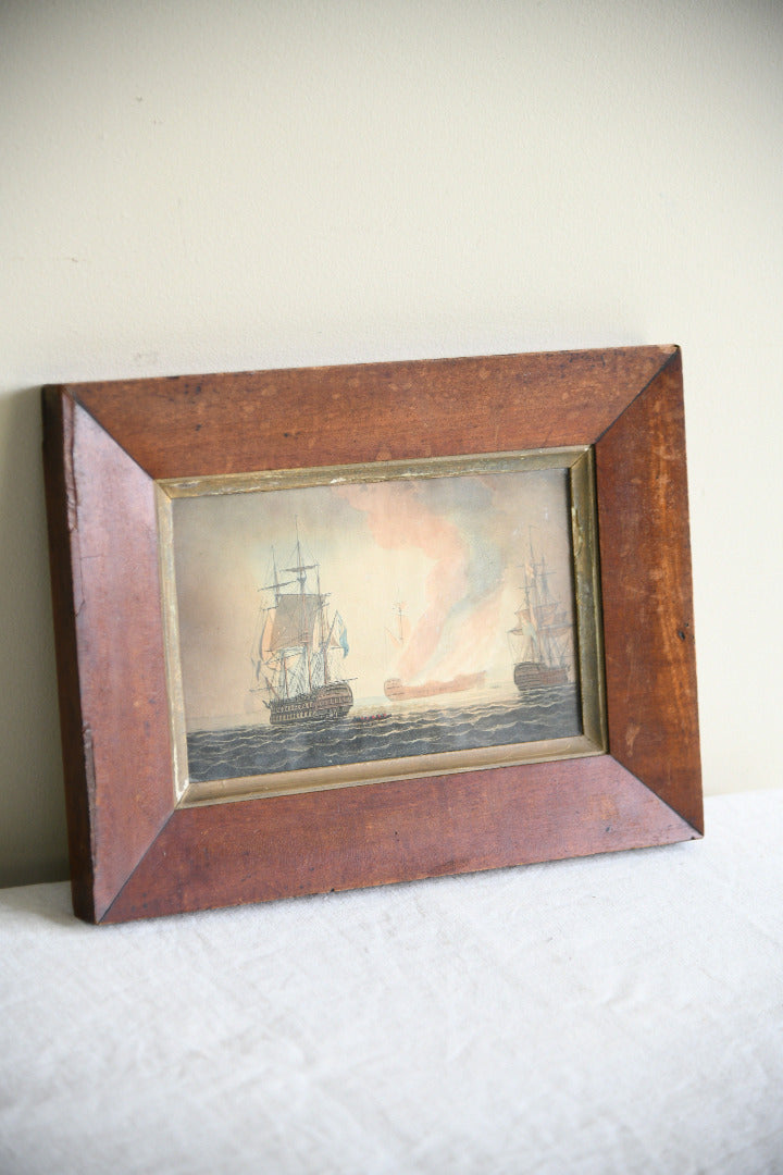19th Century Maritime Engraving in Mahogany Frame